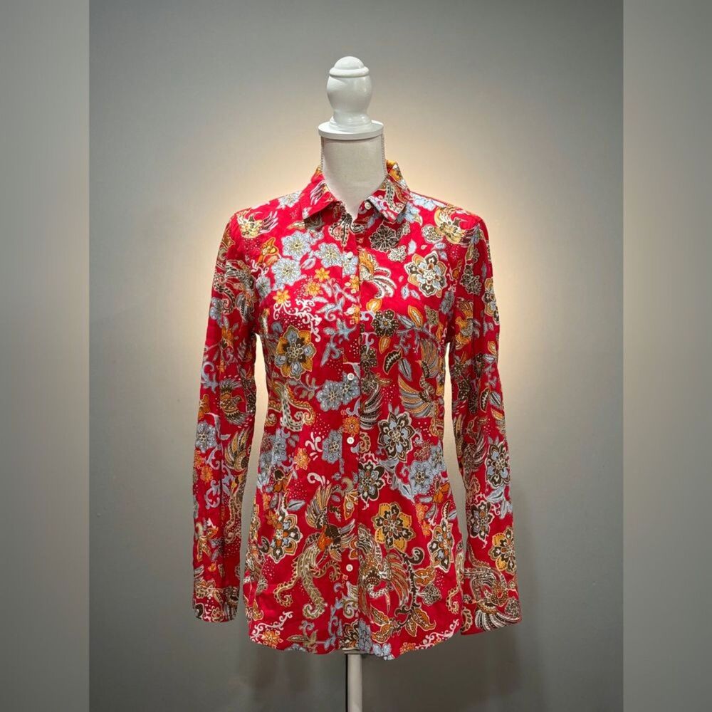 Red J. McLaughlin Floral Button Down Shirt Size XS EUC